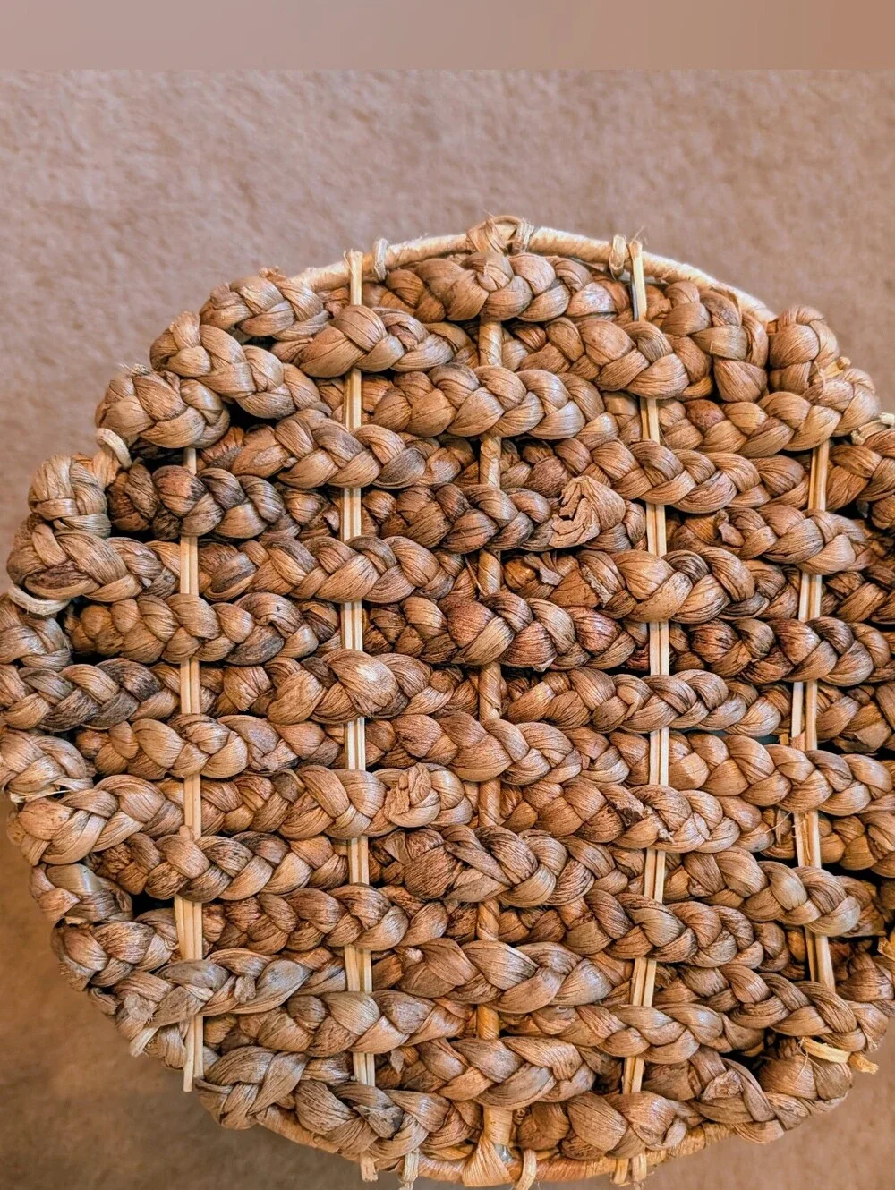 Storage Basket Chunky Thick Braid Texture Built-In Handles Hand-Woven